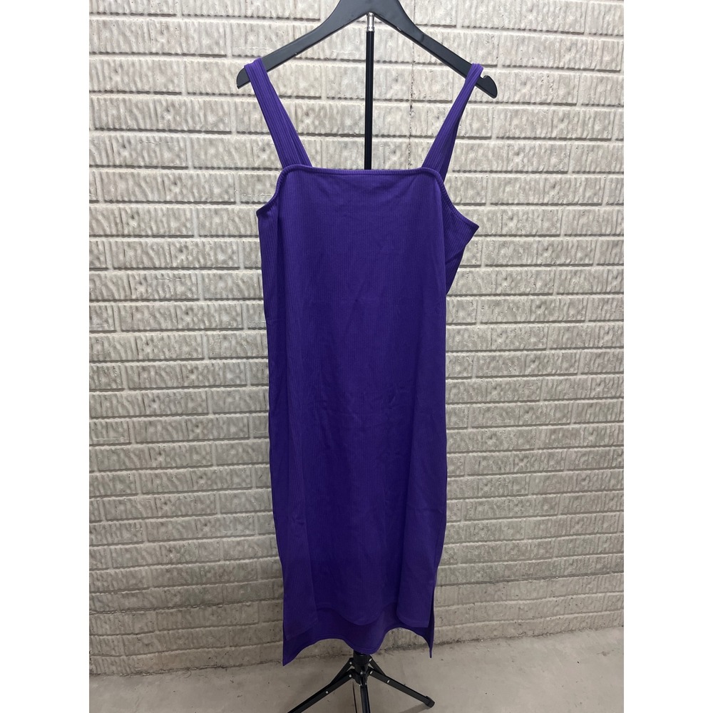 The Drop Purple Ribbed Knit Square Neck Midi Bodycon Dress XL New